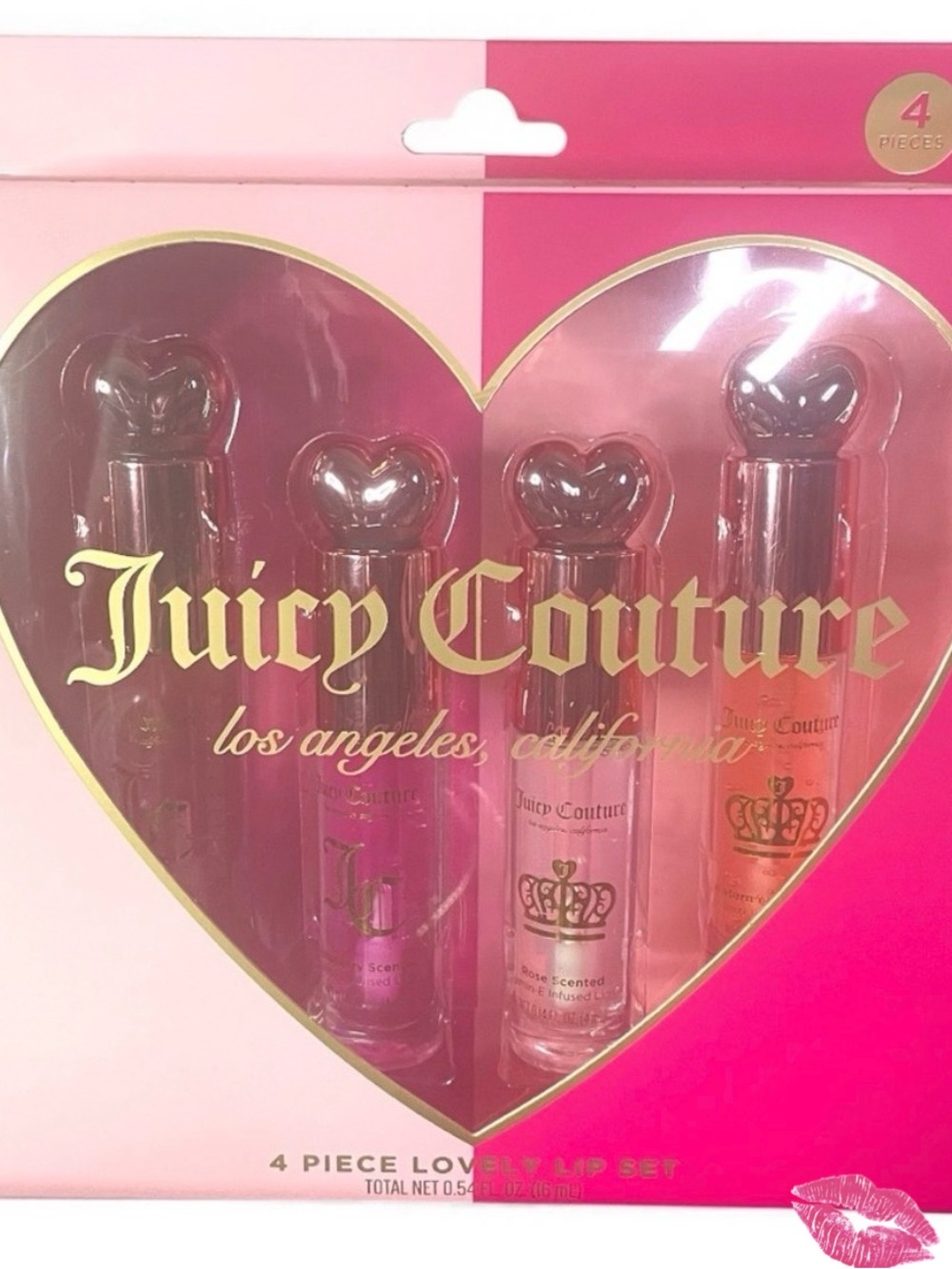 Juicy Couture Lovely Lip Set~ Lip Oil Four Flavors Gloss JC Gift Set Box NEW NIB